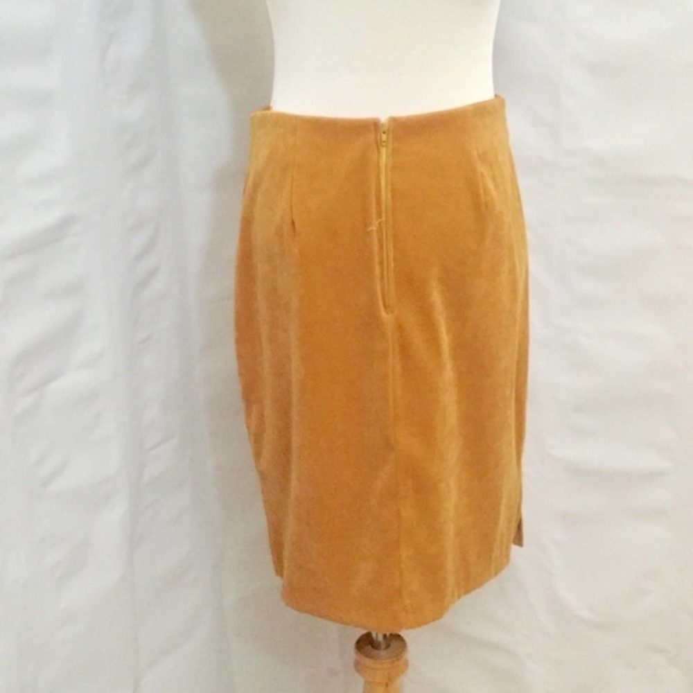 Vintage 90s Marigold Mustard Faux Suede Top & Pencil Skirt Set M - Picture 9 of 15